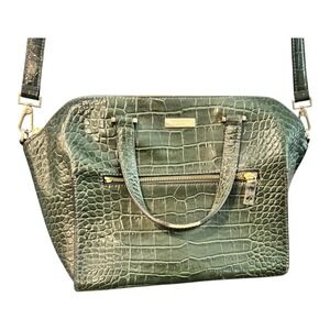 Kate Spade Savannah Satchel Handbag Croco Embossed‎ Leather Womens Bag Loden
